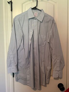 Brooks Brothers Men's Blue and White Checked Dress Shirt